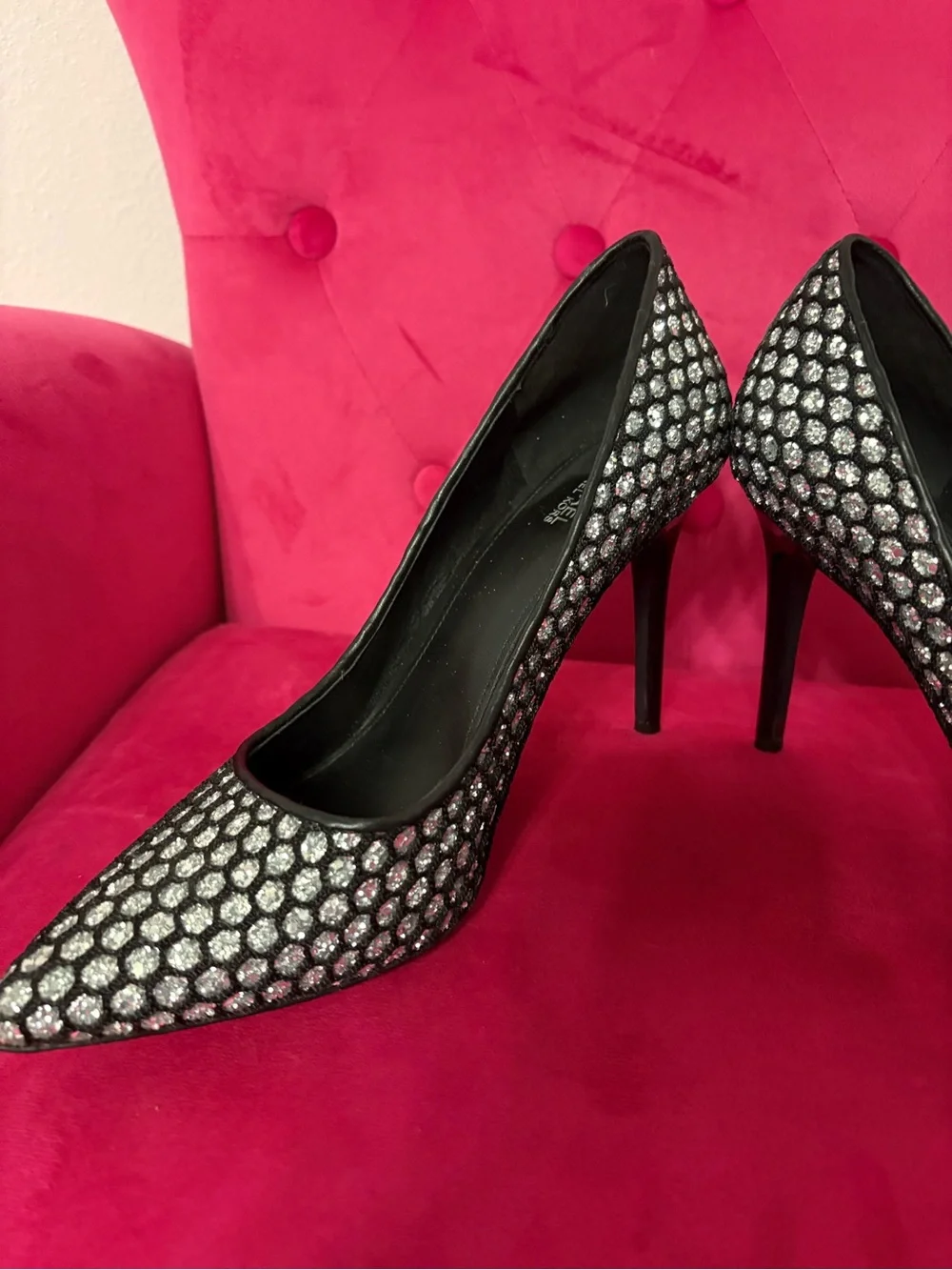 Michael Kors Silver Glitter Fishnet Pointed-Toe Stiletto Pumps